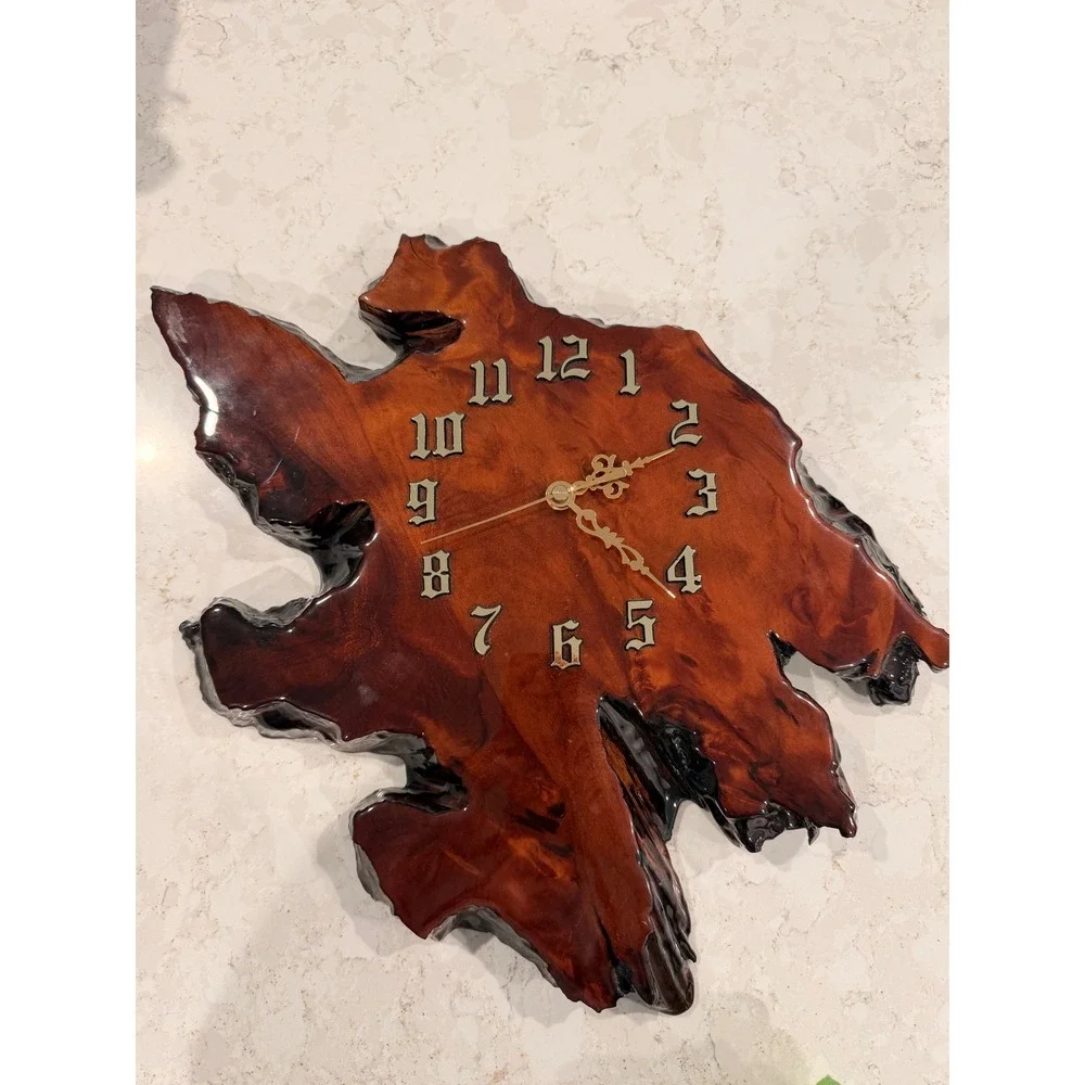 Vintage MCM Retro Style Lacquer Slab Burl Live Edge‎ Wall Clock New Zealand